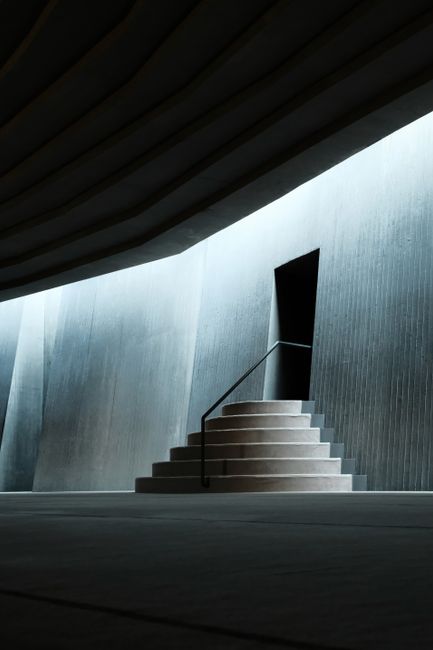 Abstract view of the steps at Sancaklar Mosque, emphasizing modern design.