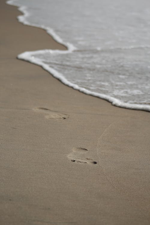Ücretsiz ayak izleri, deniz kıyısı, dikey atış içeren Ücretsiz stok fotoğraf Stok Fotoğraflar