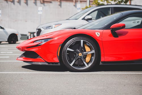 A Side View of a Red Sports Car