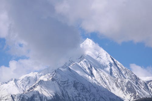 Aerial Photography of Snow-Covered Mountains under the Cloudy Sky