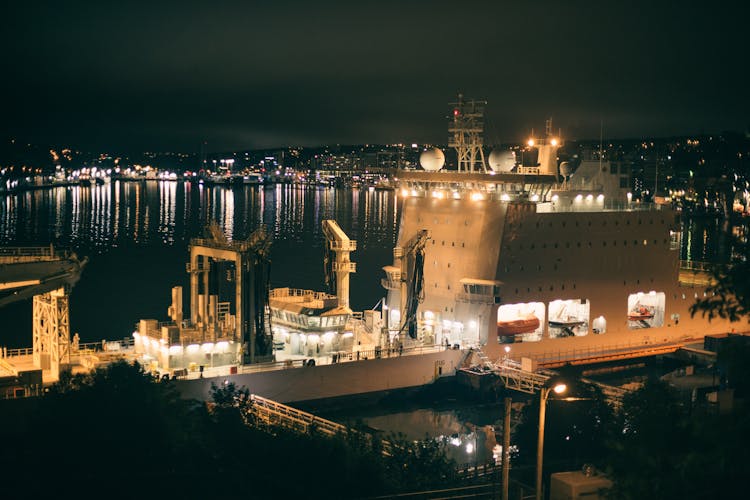 Ship In Port At Night