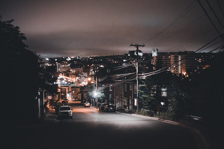 Illuminated City Street At Night