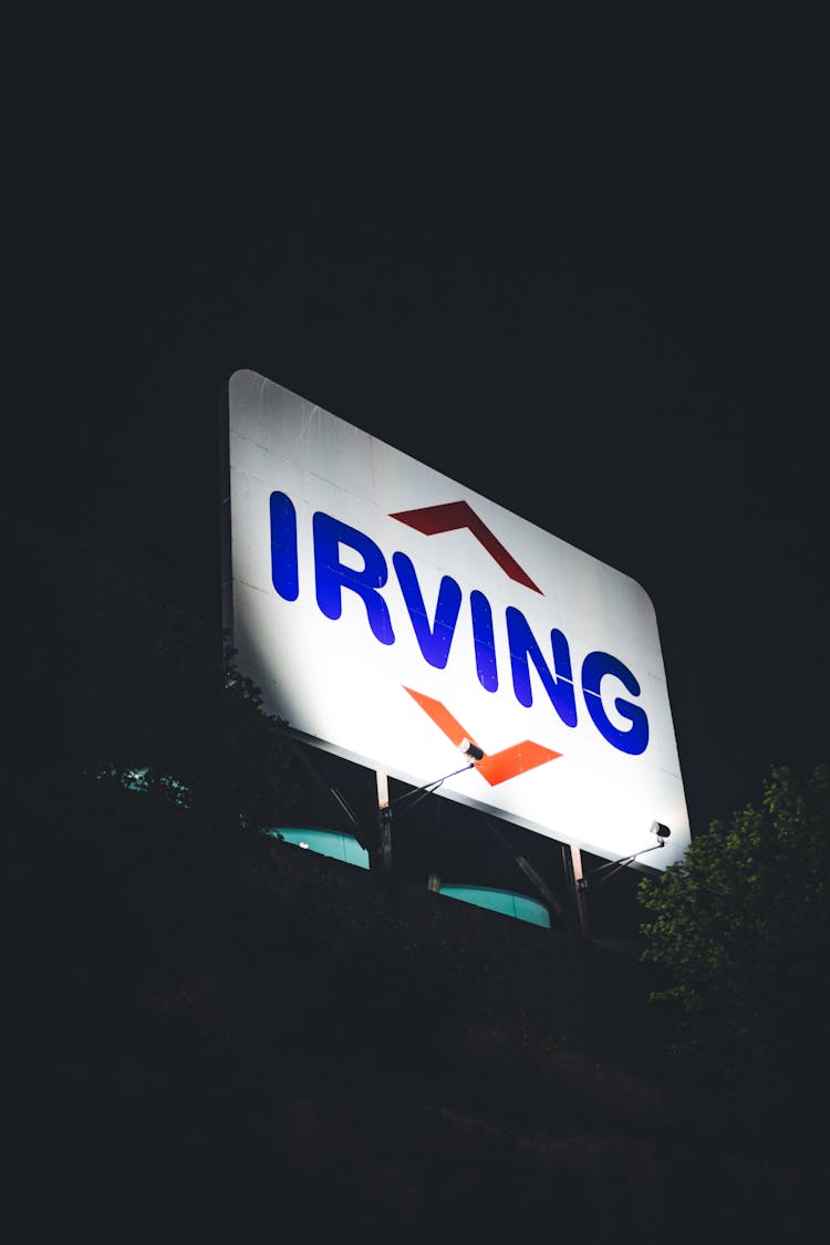 Lighted Billboard At Night