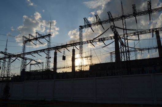Silhouette of Electrical Power Substation