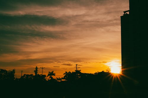 Free Orange Sky with Dark Clouds during Sunset Stock Photo