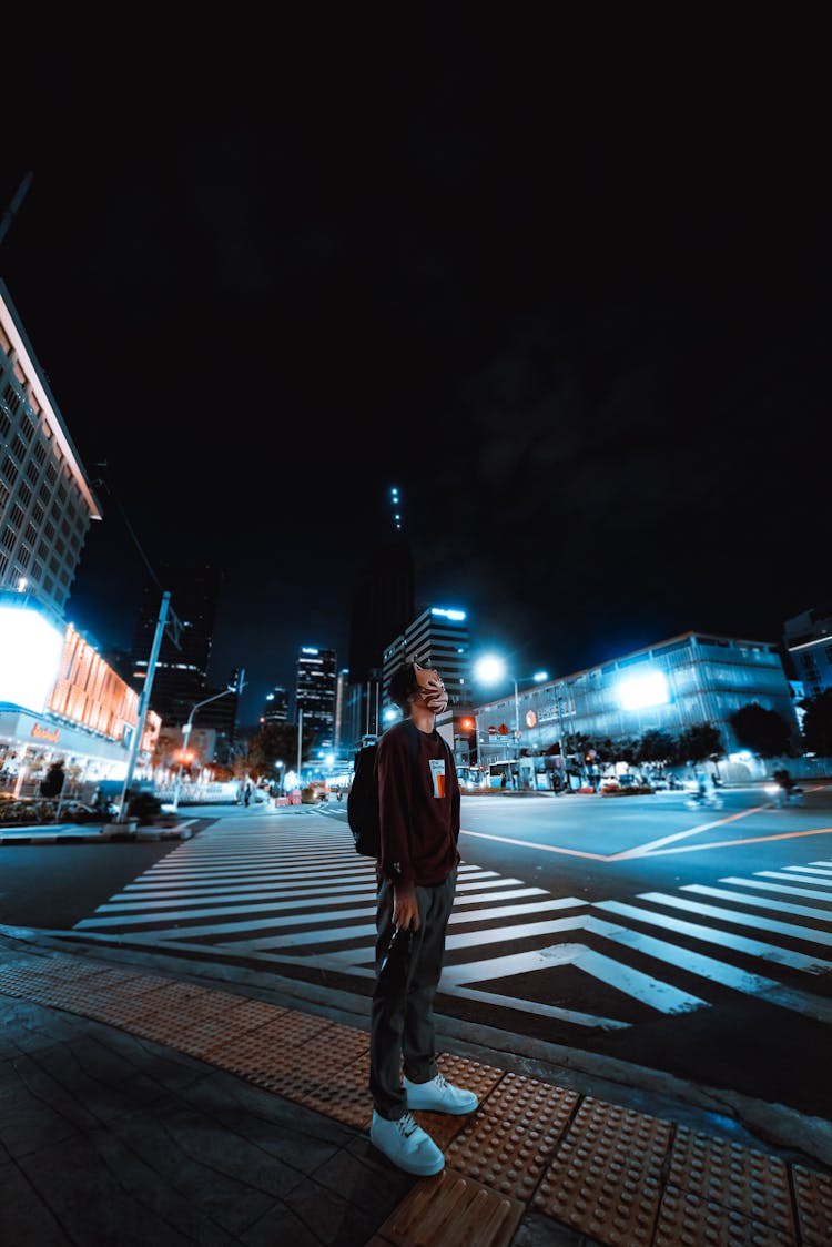 Man On Empty Street At Night