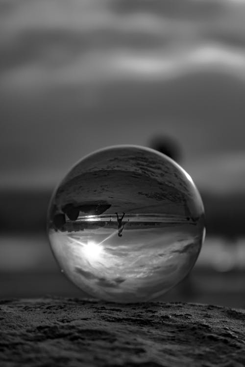 Free Grayscale Photo of Clear Glass Ball Stock Photo
