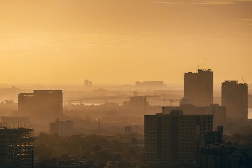 Gratis stockfoto met dageraad, dronefoto, gebouwen