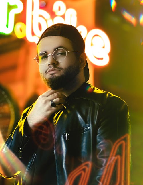 Bearded Man in Leather Jacket