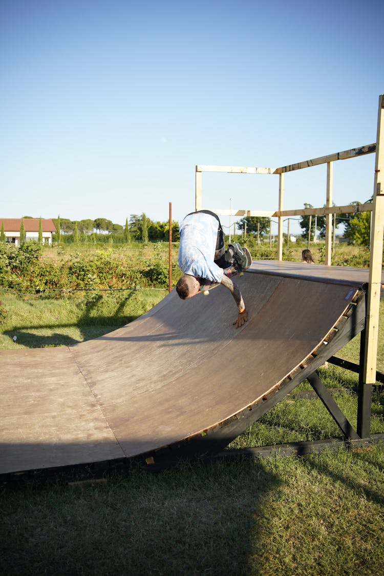 Man Skateboarding In Skatepark