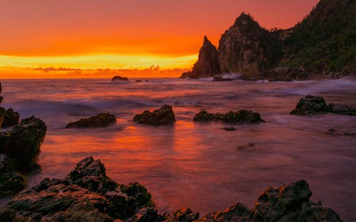 Rocky Shore During Sunset