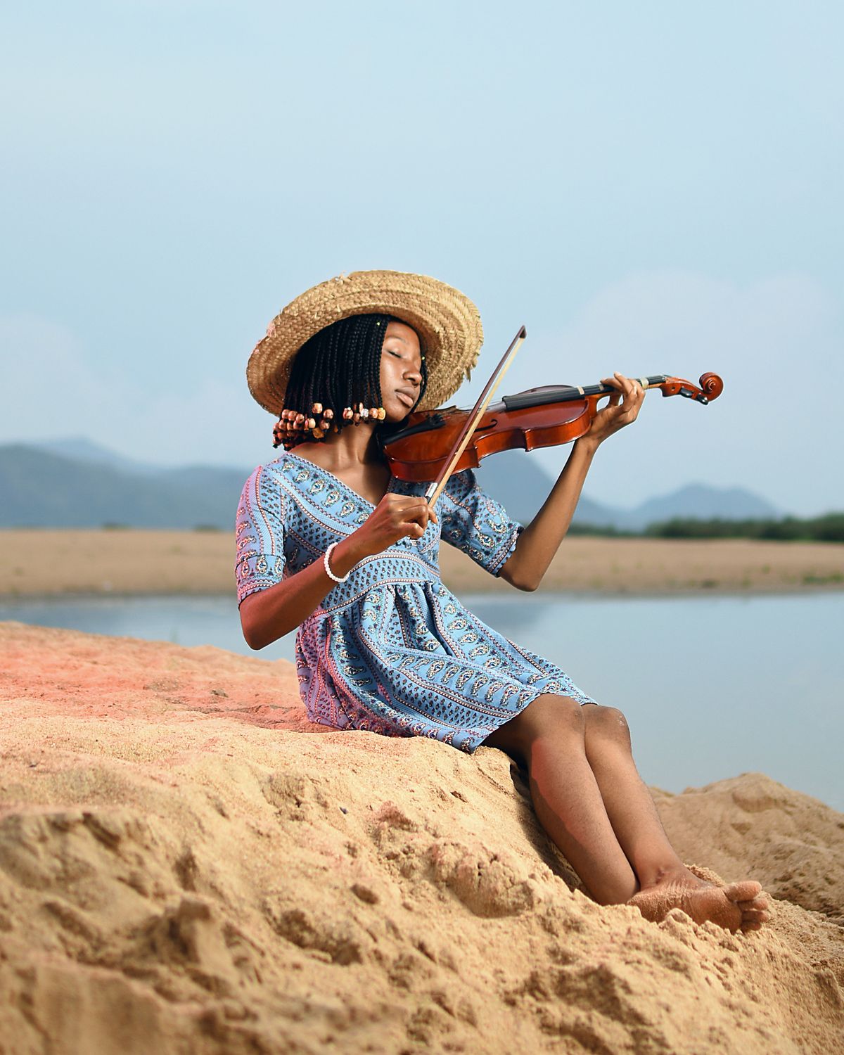Student practicing violin
