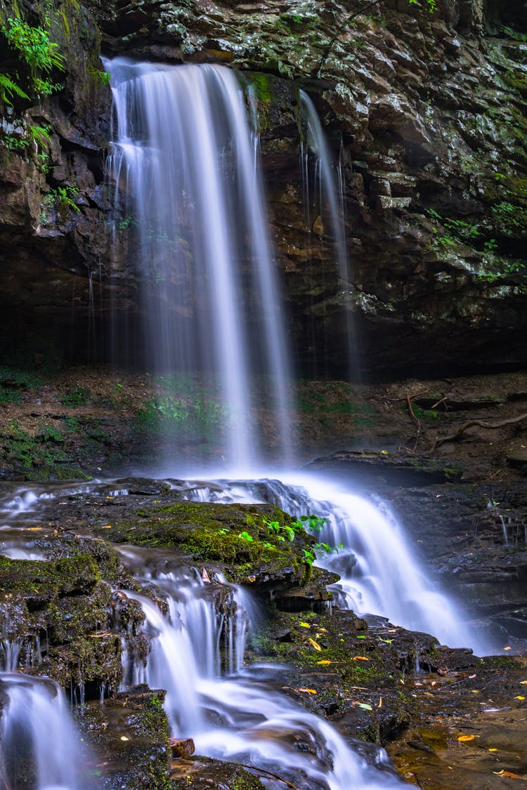 Waterfalls On Gray Rock