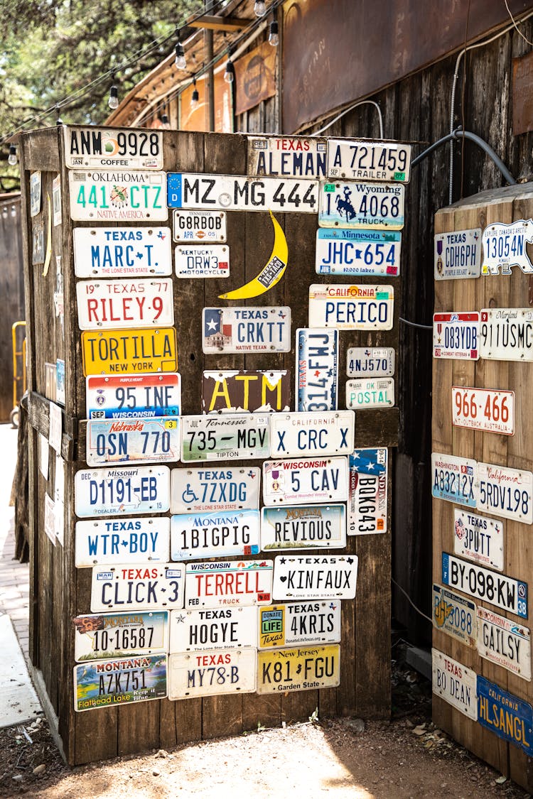 License Plates On Wooden Walls