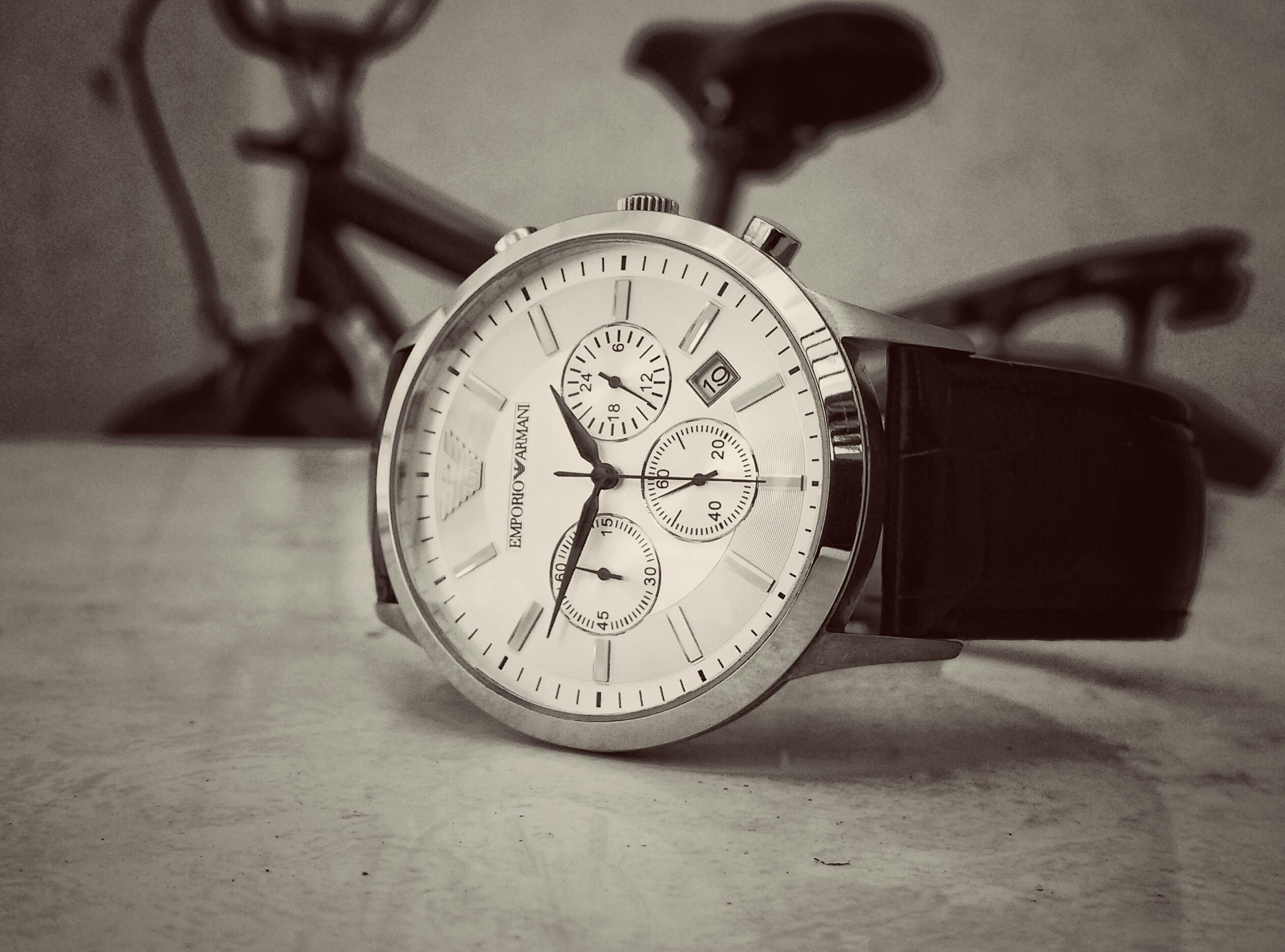 Black Strap Silver Round Chronograph Watch