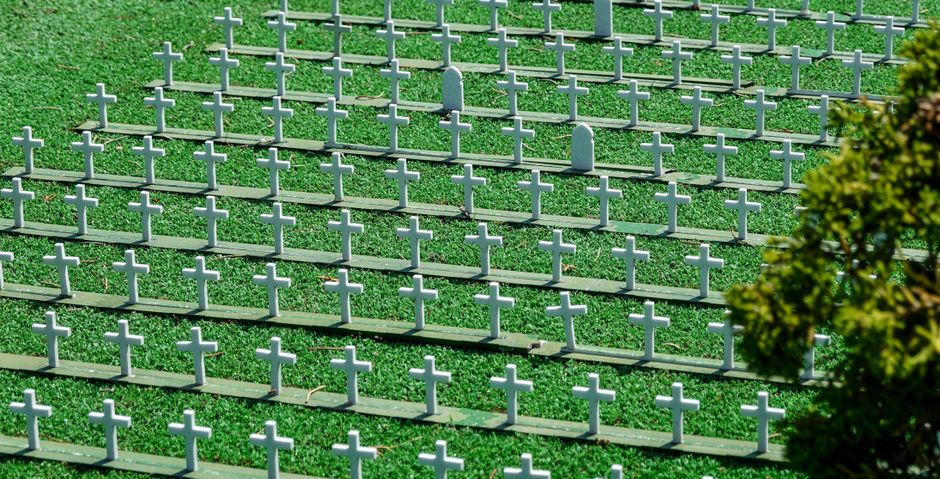 Vibrantly painted wooden crosses at the Merry Cemetery in Săpânța, Maramureș, Romania