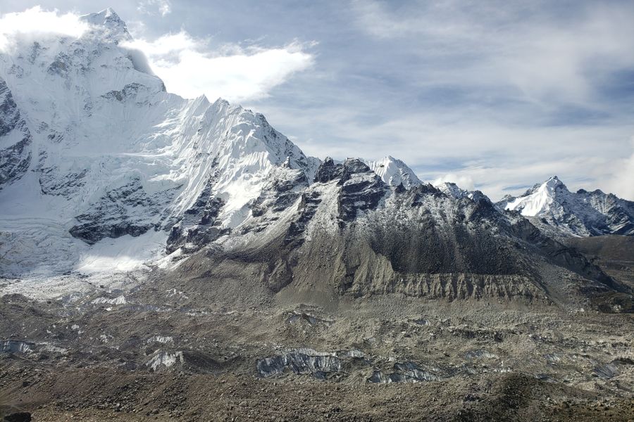 Breathtaking view of the snow-capped Himalayan mountains in Khumbu, Nepal.