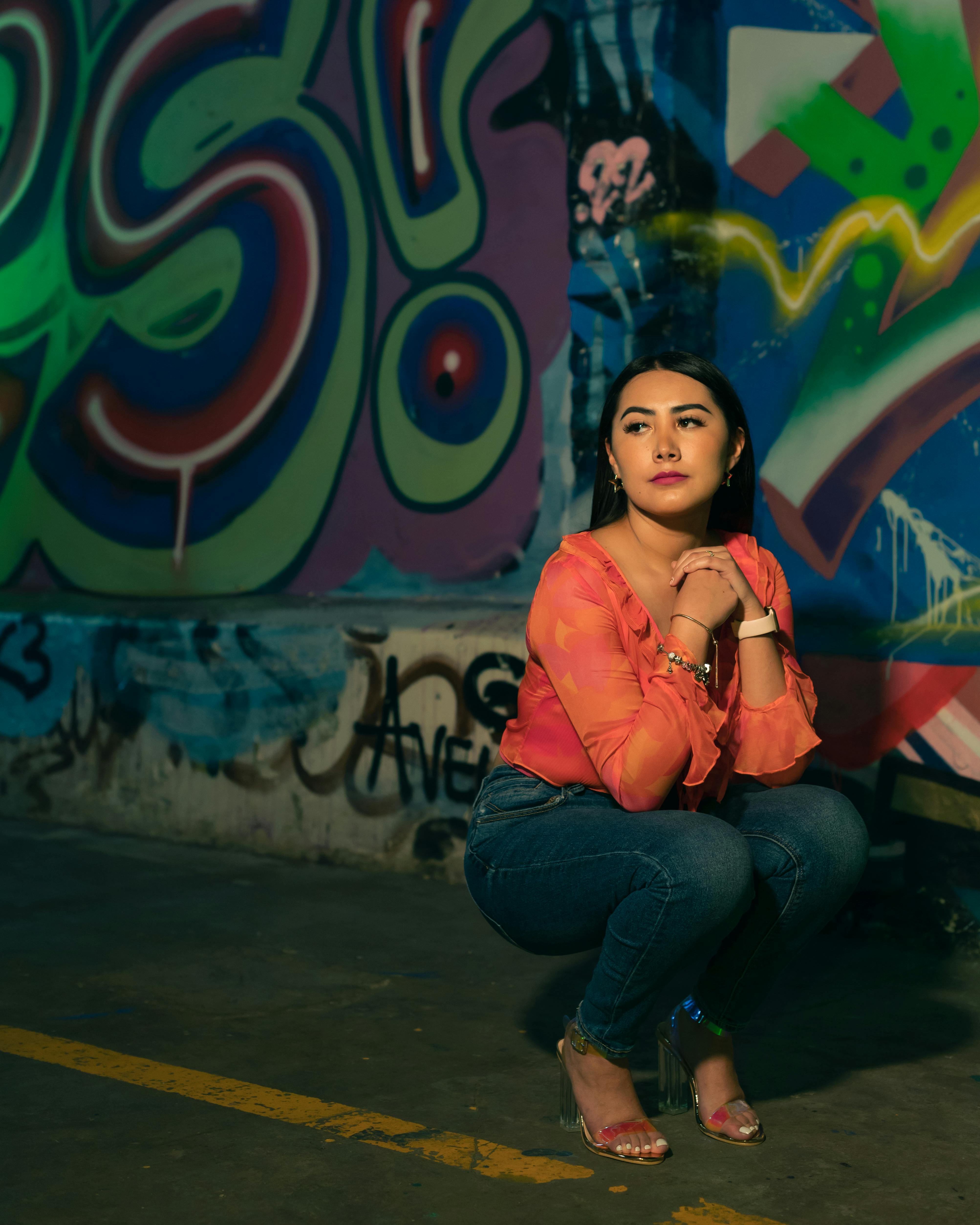 sleazy-woman-in-parking-lot-free-stock-photo