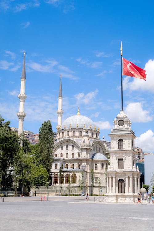 Mosque and a Flag of Turkey 