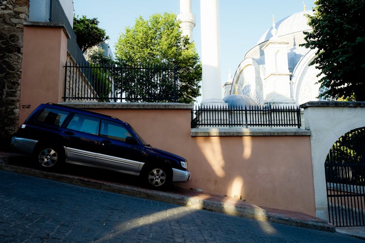 Car Parked On A Steep Hill In Front Of The Suleymaniye Mosque