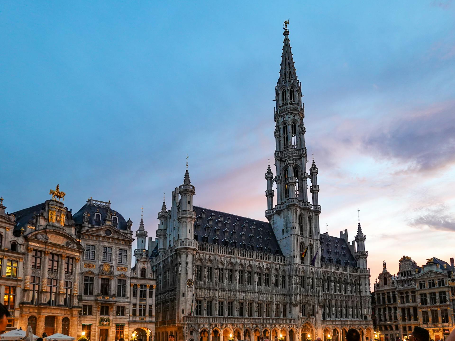 Brabantine Gothic Town Hall in Brussels at Dawn