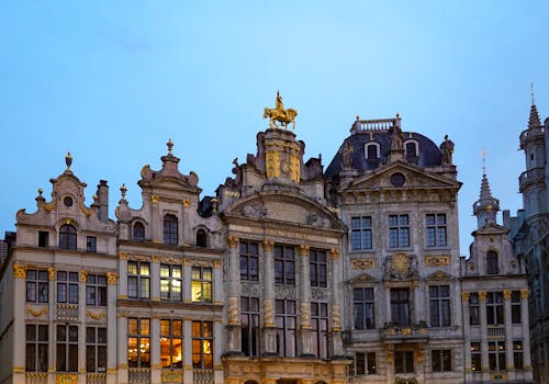 Ornate Facades of Townhouses at Grand-Place in Brussels