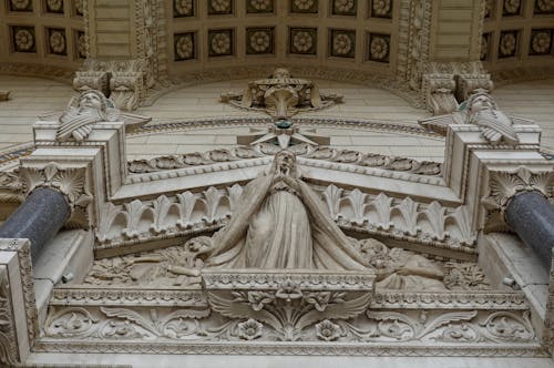 Low Angle Shot of a Sculpture at the Basilica of Notre Dame de Fourviere