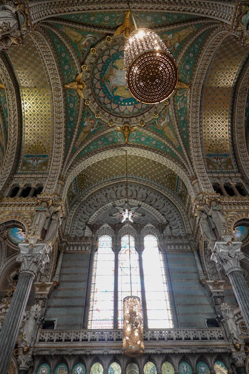 Low Angle Shot of the Interior of the Basilica of Notre Dame de Fourviere