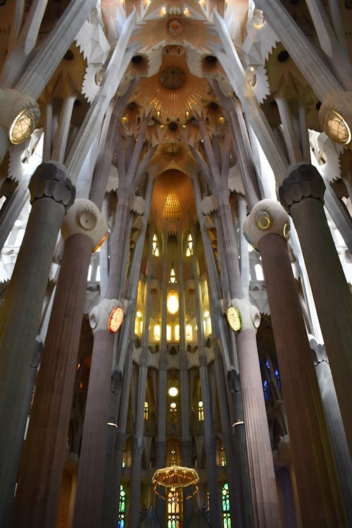 Free Interior of La Sagrada Familia Basilica in Barcelona, Spain Stock Photo