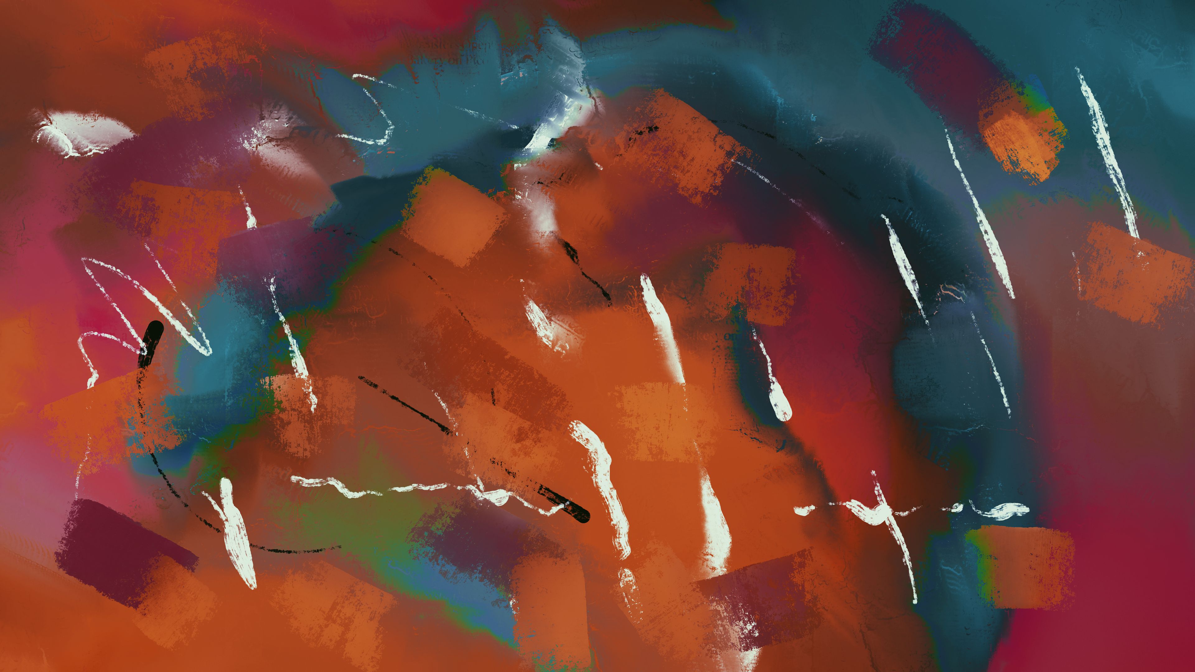 Dynamic abstract art piece featuring vibrant colors and expressive brush strokes.