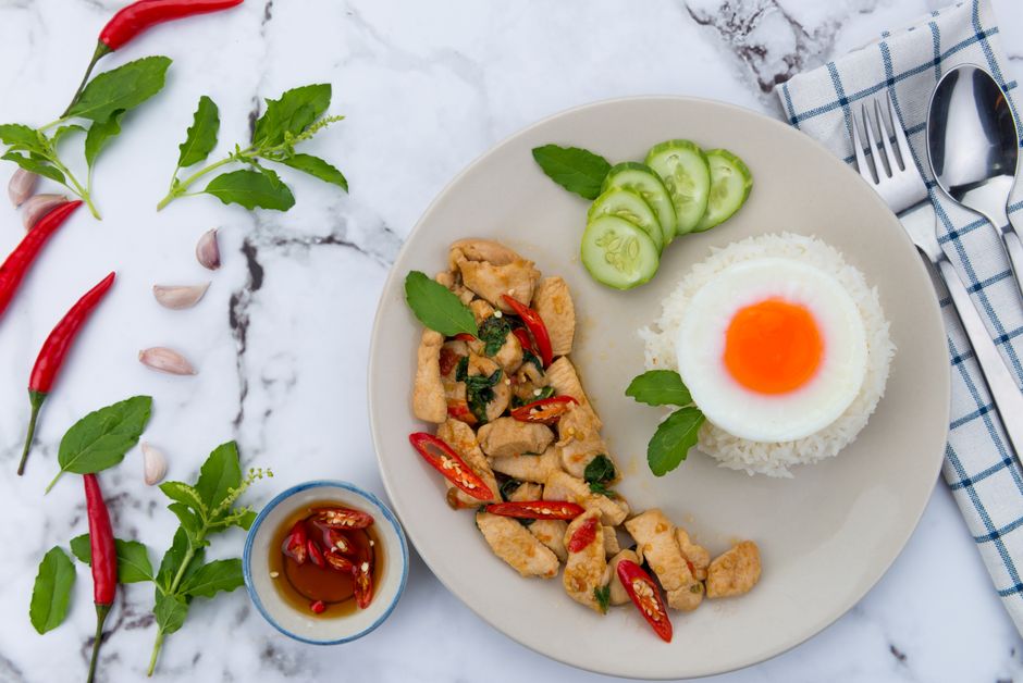 traditional thai basil chicken dish