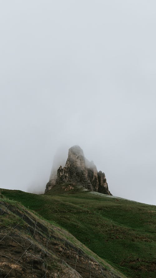 Brown Rocky Mountain Under Gray Sky