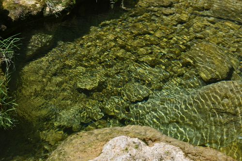 Free A pristine rocky stream with clear water reflecting sunlight in a Croatian landscape setting. Stock Photo