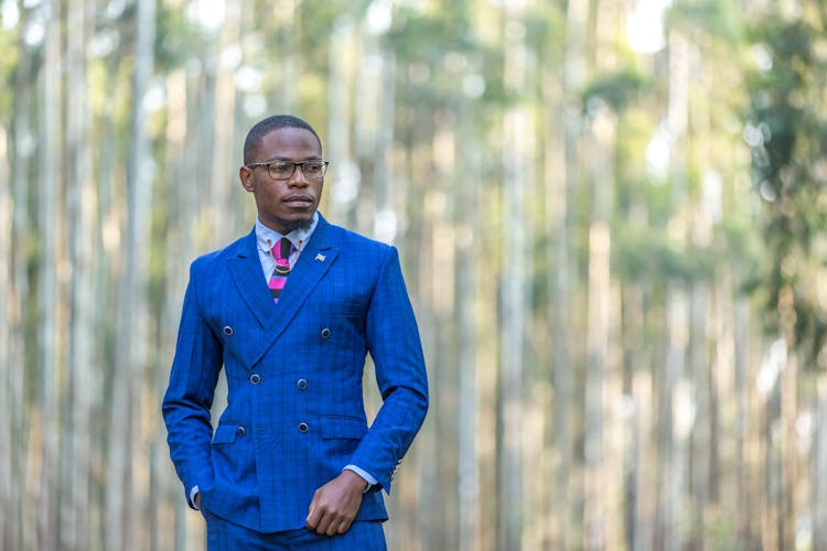 A Portrait Of A Man In A Blue Suit