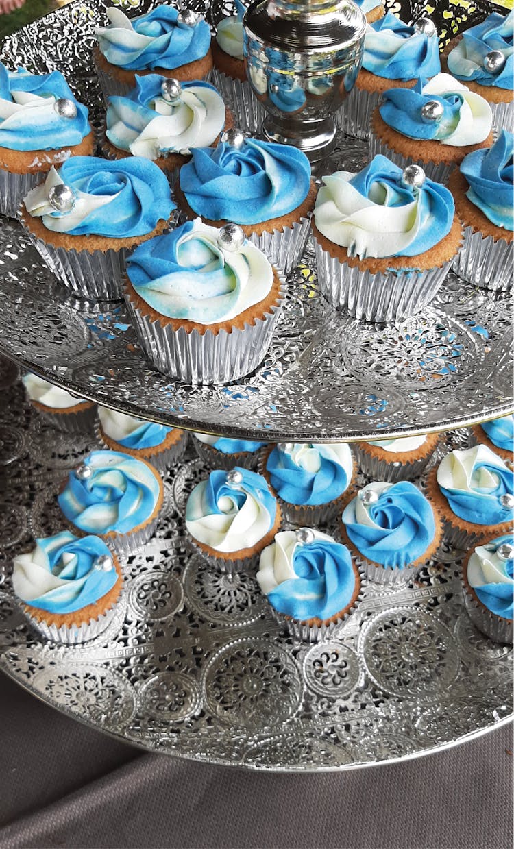 Cupcakes On Aluminum Layered Cake Stand