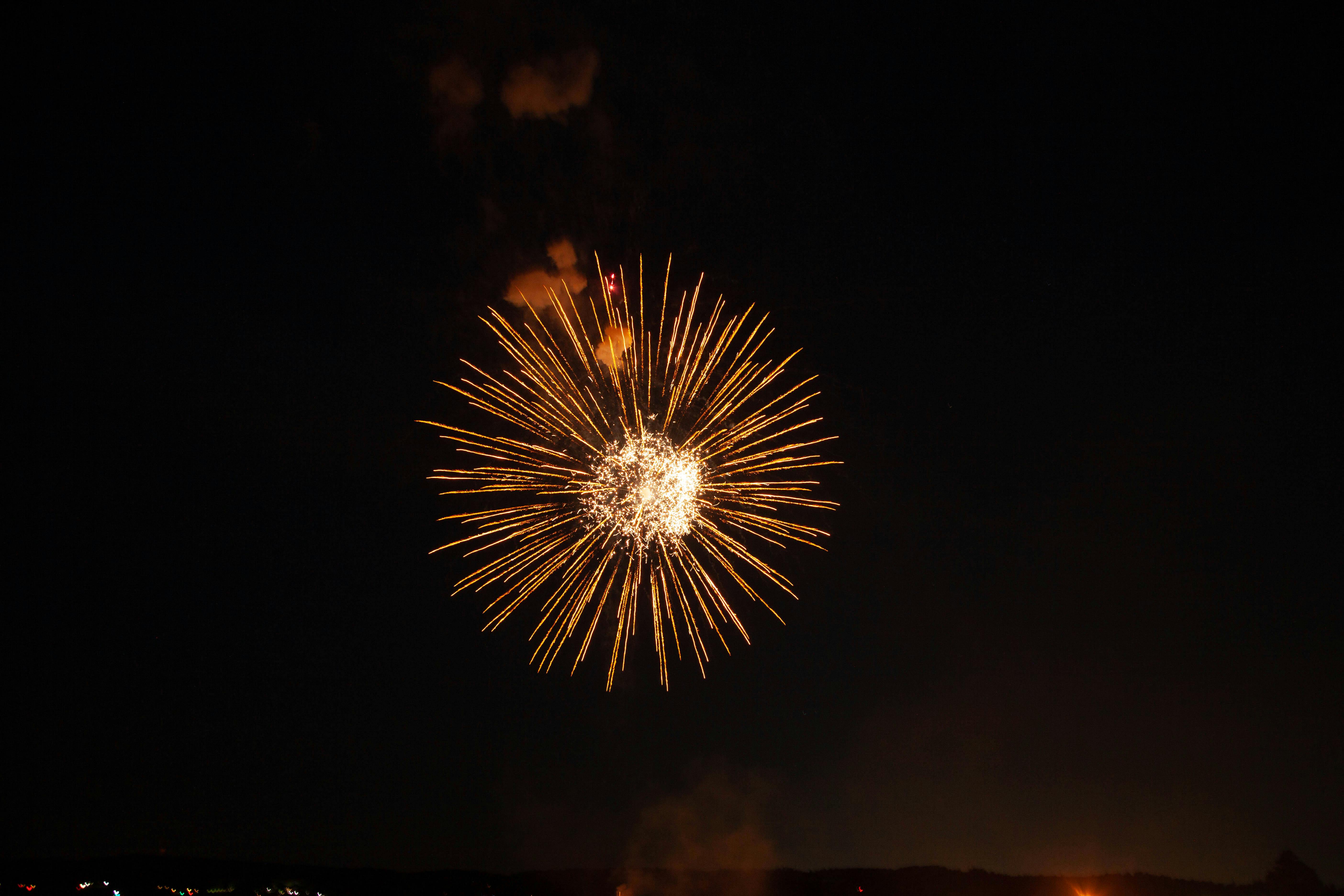 Free A spectacular fireworks display lights up the night sky in Conway, AR, United States. Stock Photo