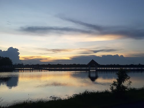 Cloudy Sky at Sunset over a Lake