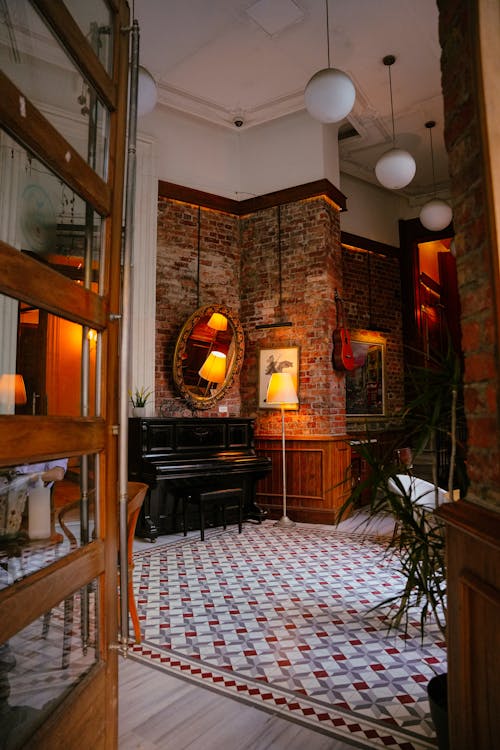 Floor Lamp Near a Piano on Tiled Floor