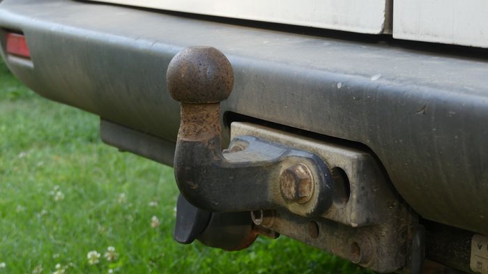Close-up of a tow hitch on a vehicle