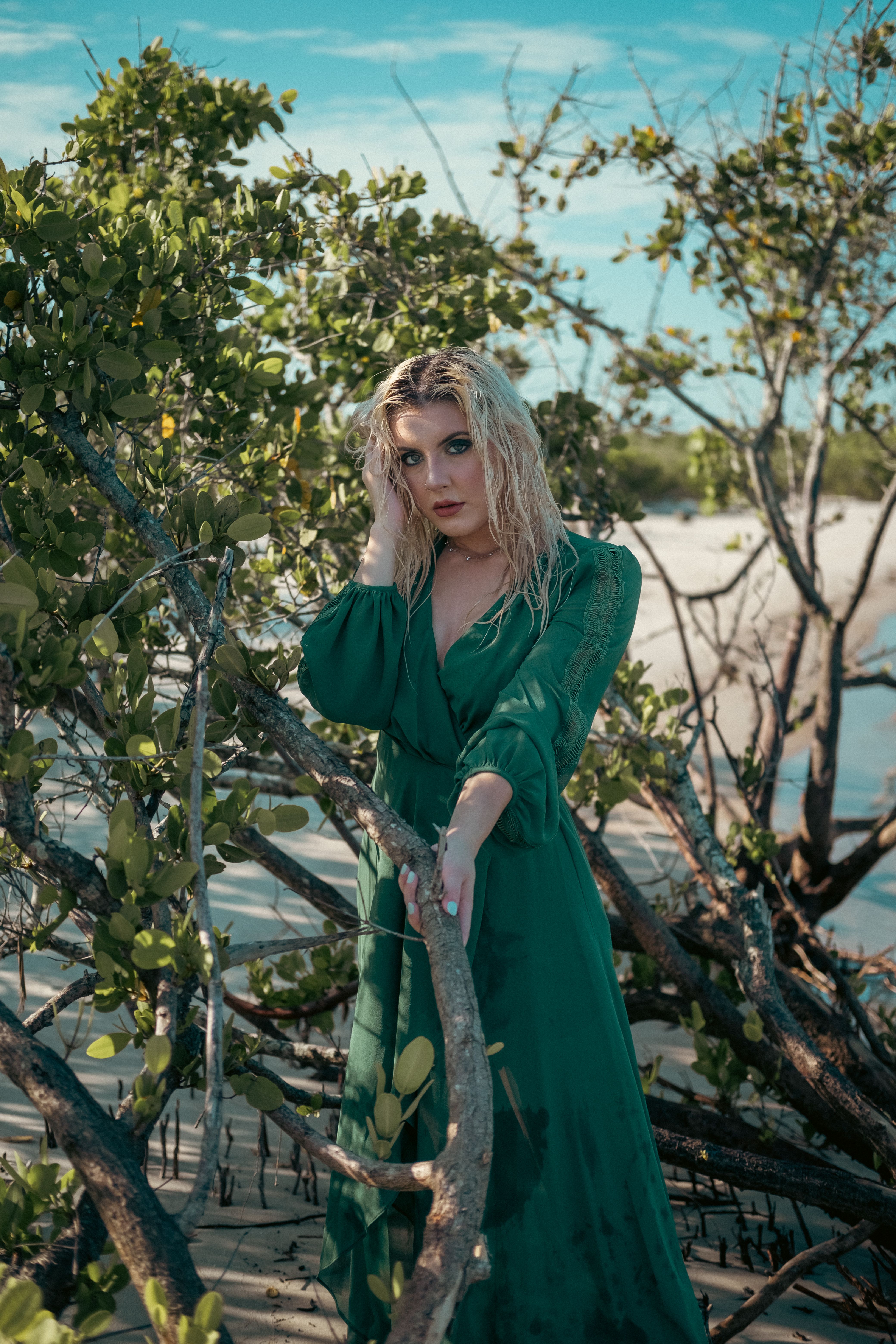Woman Wearing Green Dress Standing Beside a Plant · Free Stock Photo