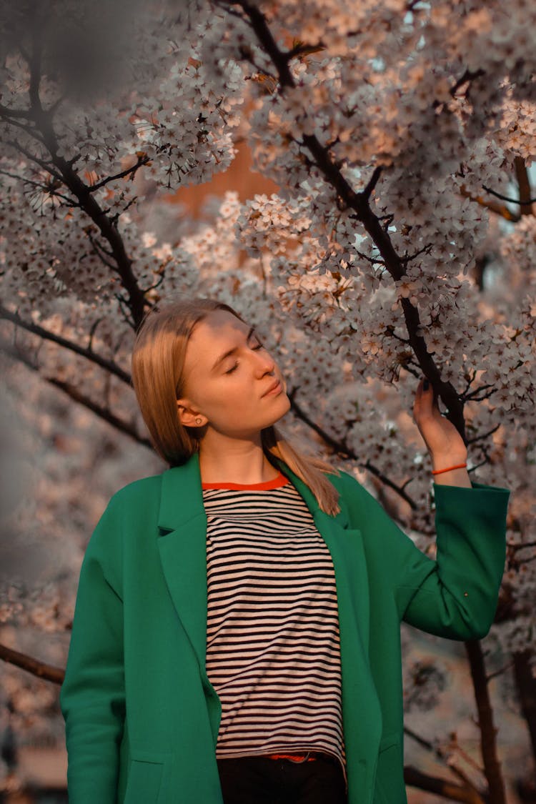 Portrait Of A Woman And Cherry Blossom