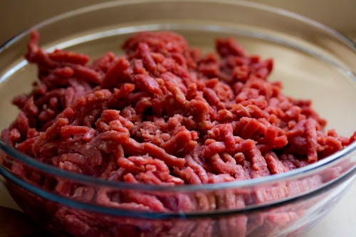 Free Grind Meat in Glass Bowl Stock Photo