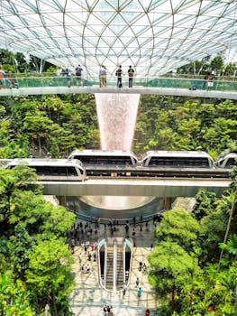 Explore the mesmerizing Jewel waterfall inside Changi Airport, Singapore.