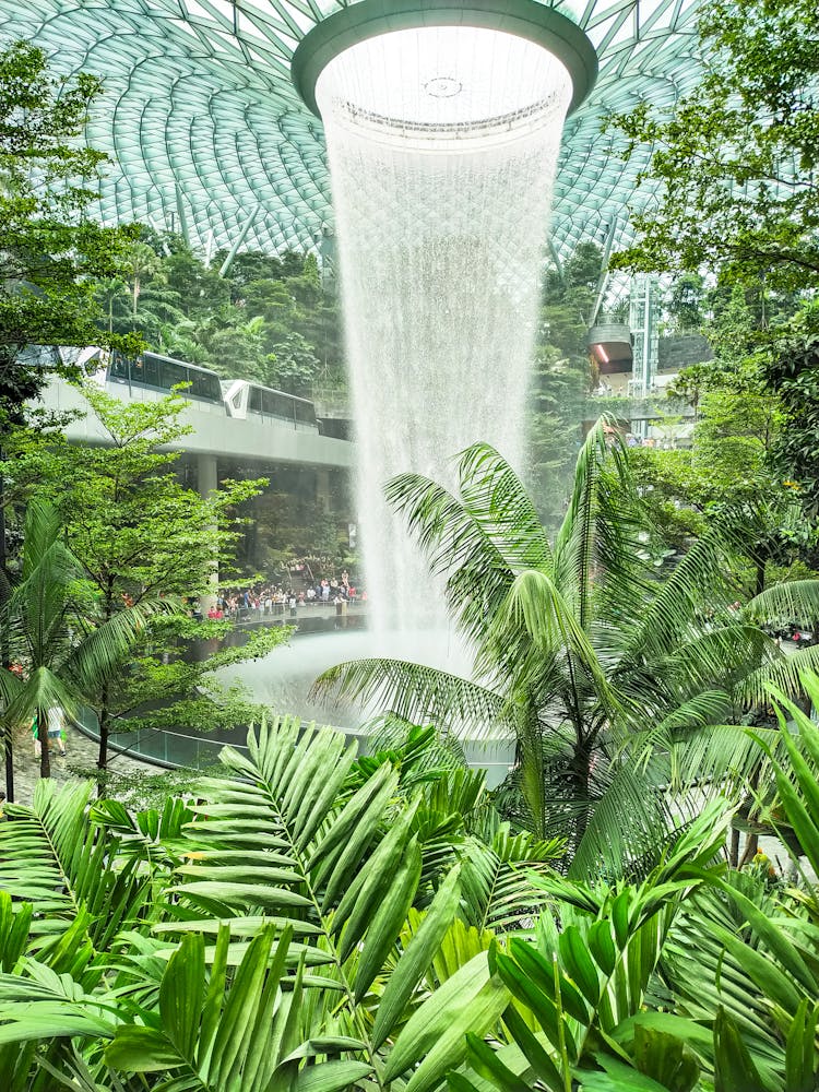 Indoor Waterfall - The Rain Vortex At Changi Airport