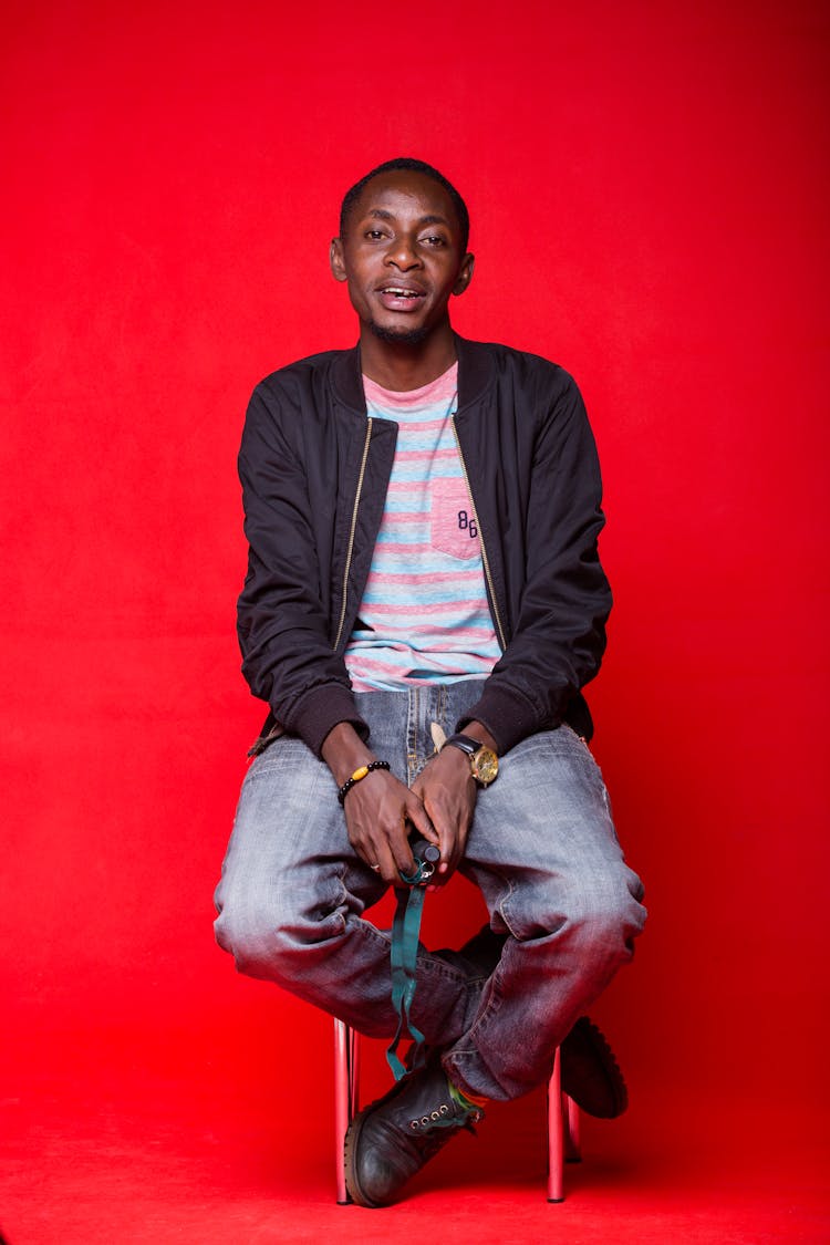 Man In Casual Clothing Posing In Studio