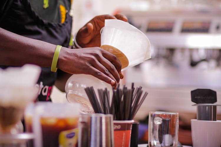 Preparing Beverage At Cafe