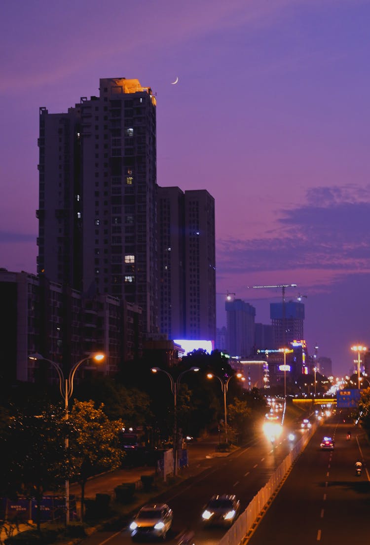 A Street In A City At Dusk