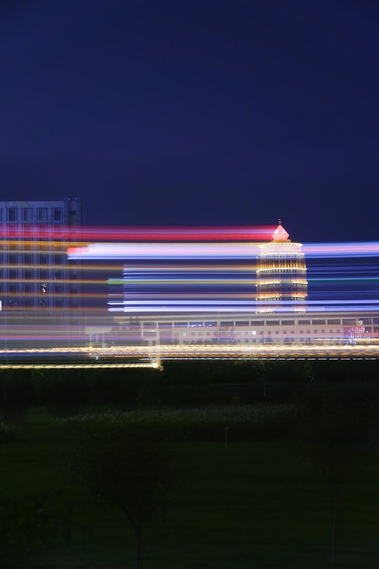 Long Exposure Of Streetlights In City At Night 