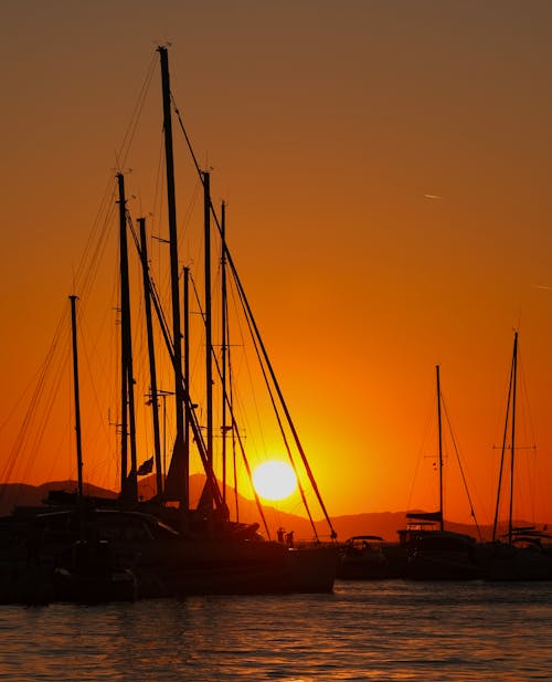 Sailboats on a Dock During Sunset