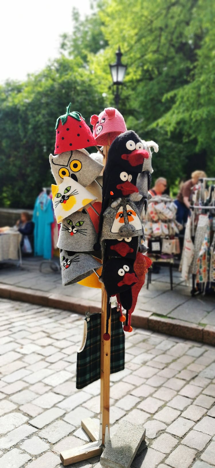 Creative Hats On Hanger On Street Market